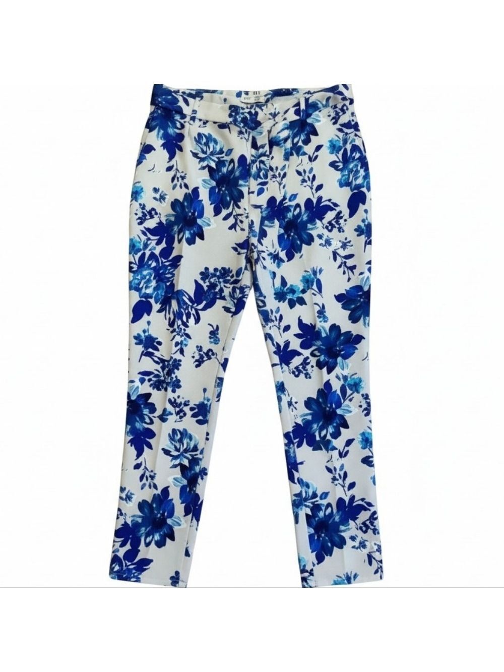 Jules & Leopold Blue And Light Tan Floral Cropped Pants - Picture 2 of 11